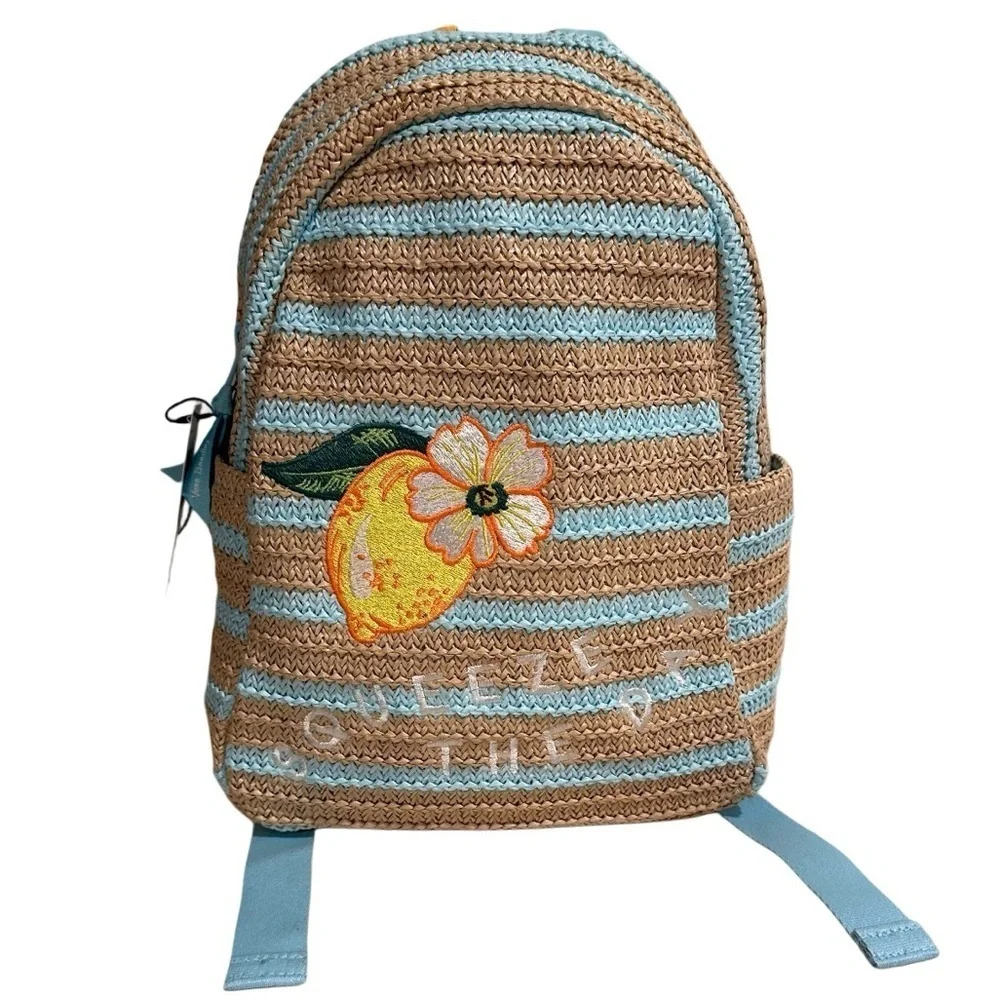 Vera Bradley Small Straw Compact Backpack in Lemon Grove “Squeeze The Day” NWT